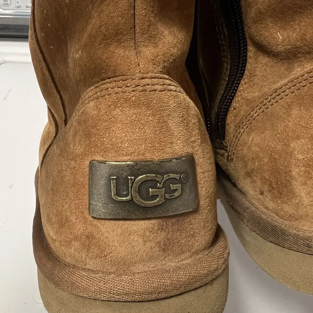 UGG Australia Kenly 1890 Winter Tall Chestnut Suede Side Zip Boots Womens Size 8